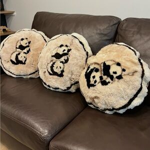 Vintage Sheepskin Round Panda Throw Pillows - Set of 3